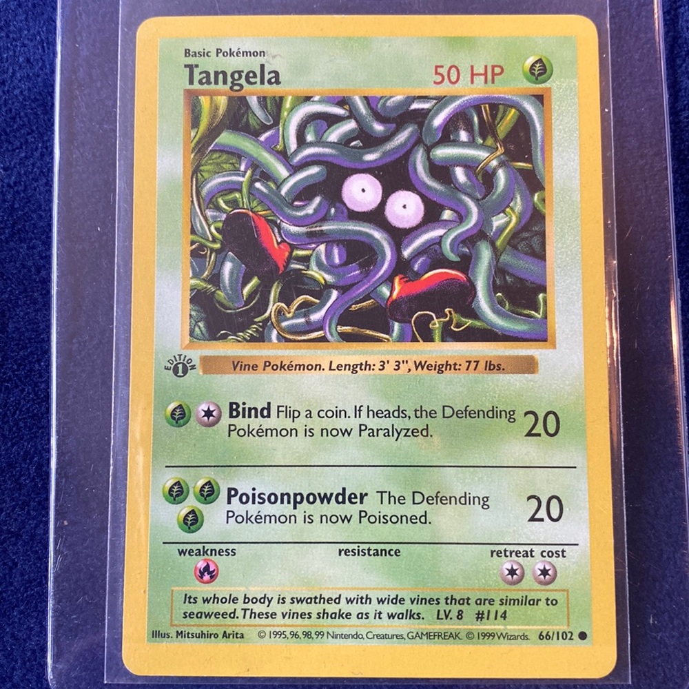 Vintage 1st Edition Shadowless Tangela Pokémon Card 66/102